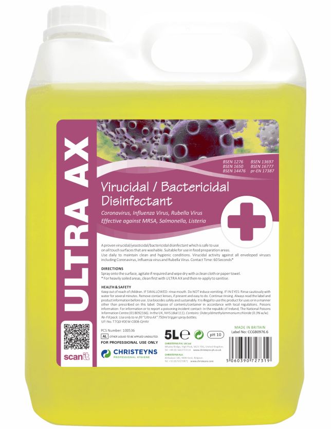 Christeyns Ultra AX Virucidal Bactericidal Disinfectant 5L
