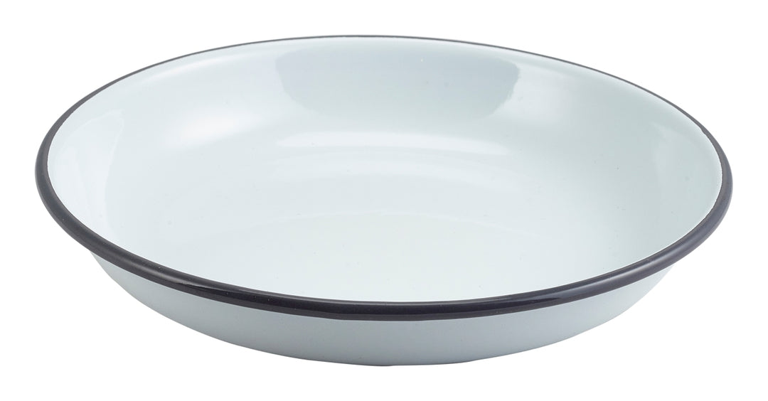 Berties Enamel Rice or Pasta Plate White with Grey Rim 20cm Diameter