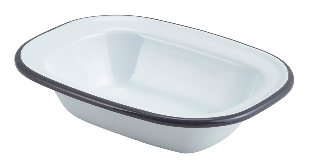 Berties Enamel Pie Dish White with Grey Rim 16x12cm