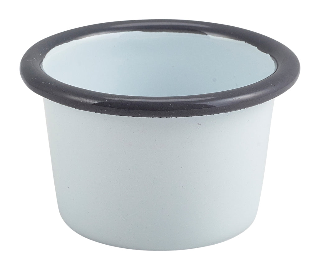 Berties Enamel Ramekin White with Grey Rim 7cm Diameter 9cl-3.2oz