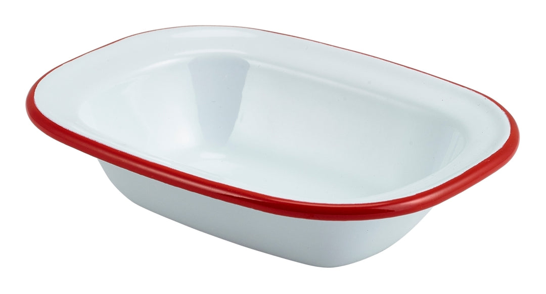 Berties Enamel Pie Dish White with Red Rim 16x12cm