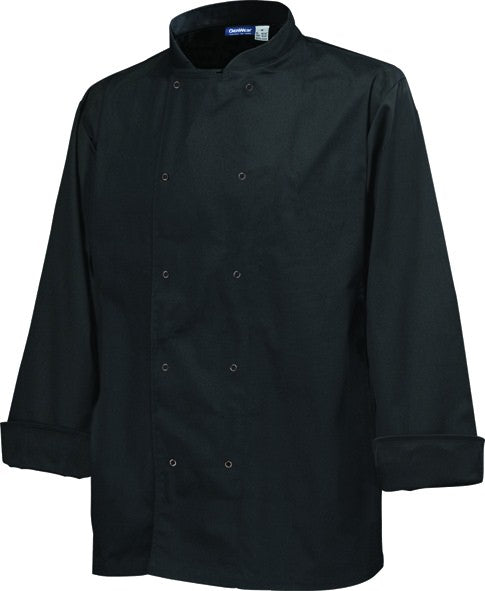 Genware Basic Stud Chef Jacket Long Sleeve Black S 36"-38"