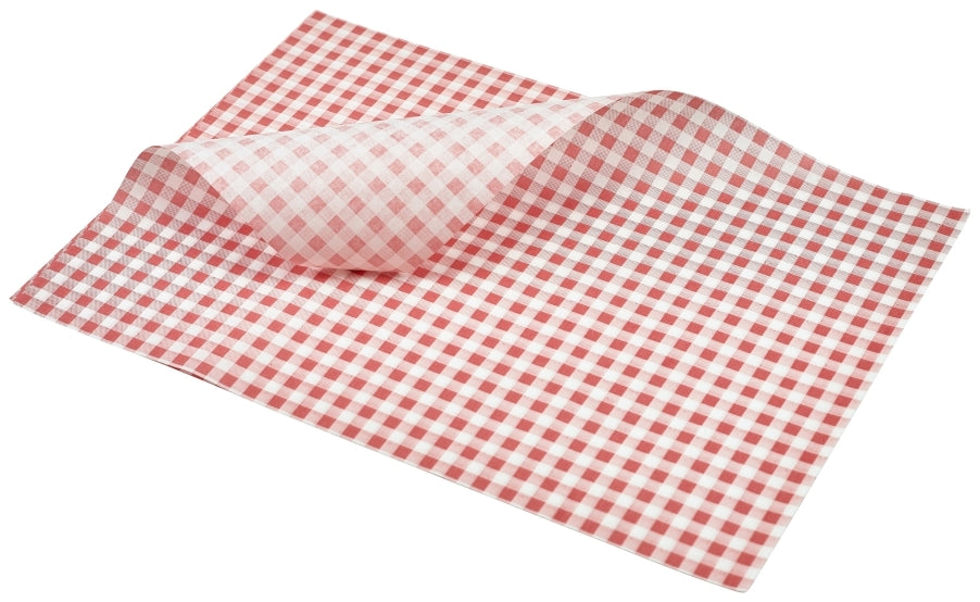 Berties Greaseproof Paper Gingham Red 35x25cm