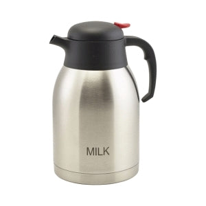 Genware Milk Inscribed Stainless Steel Push Button Vacuum Jug 2L