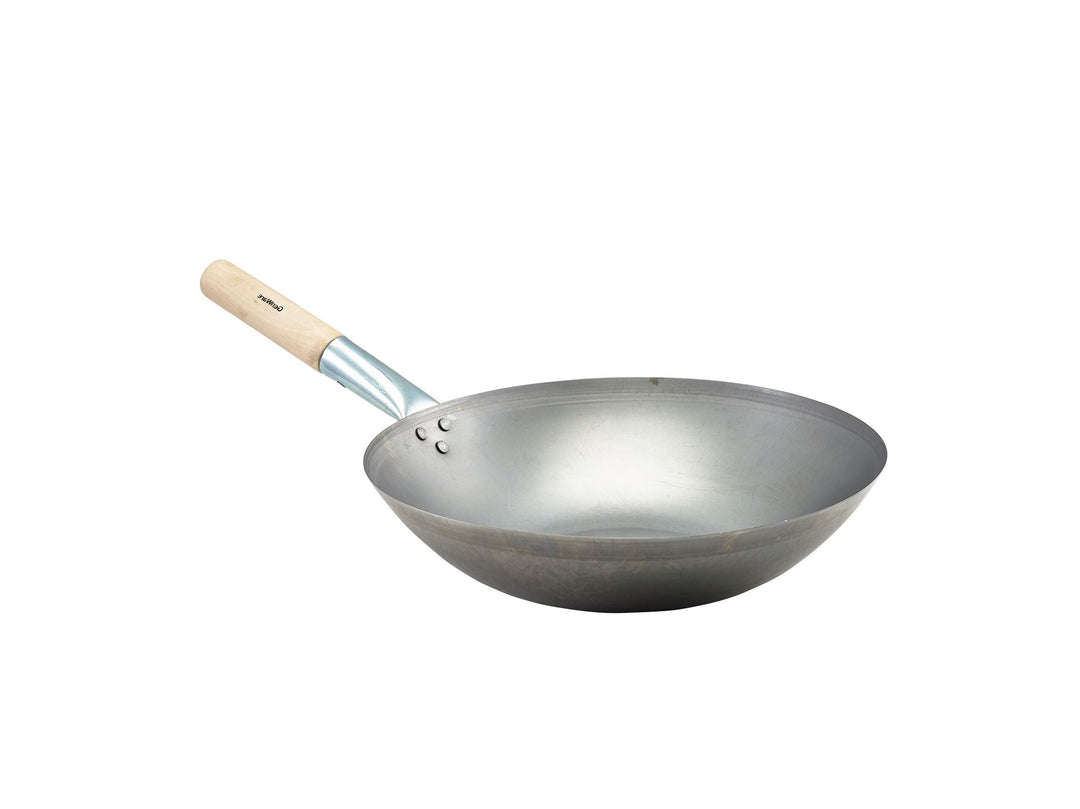 Genware Black Iron Flat Base Wok 35.6cm-14"