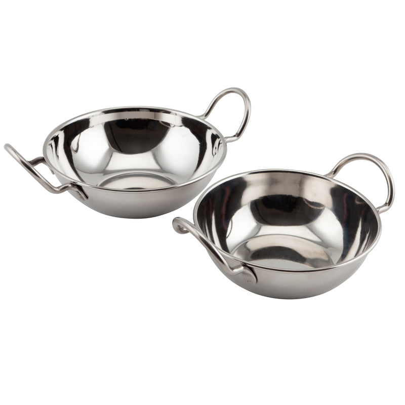 Genware Stainless Steel Balti Dish with Handles 13cm Diameter