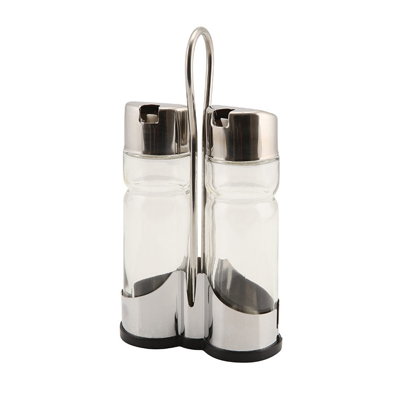 Genware Glass Oil & Vinegar Set With Stand