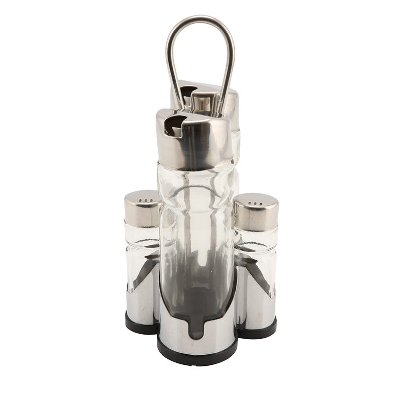 Genware Glass Oil, Vinegar & Cruet Set With Stand