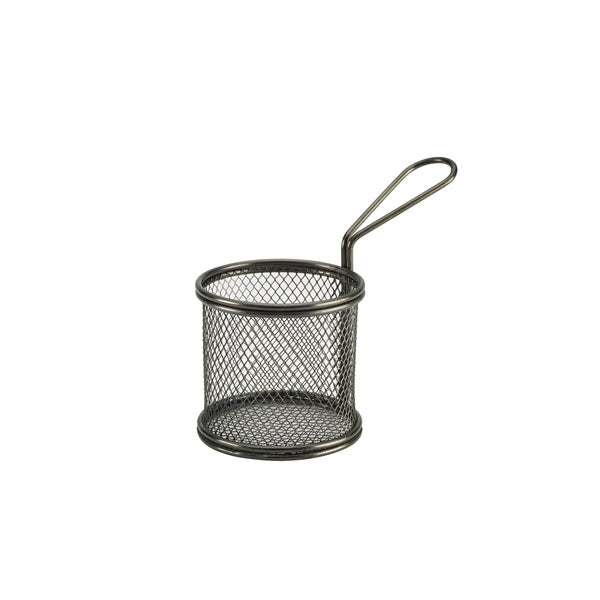 Genware Black Serving Fry Basket Round 9x9.3cm Diameter