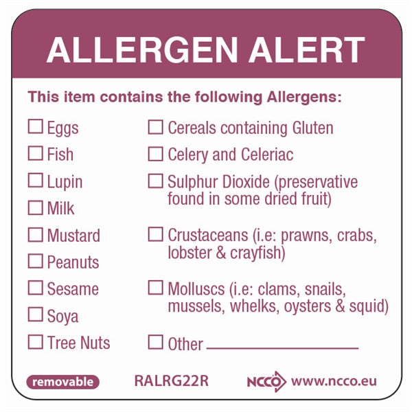 Berties Removable Allergen Labels Purple 50x50mm