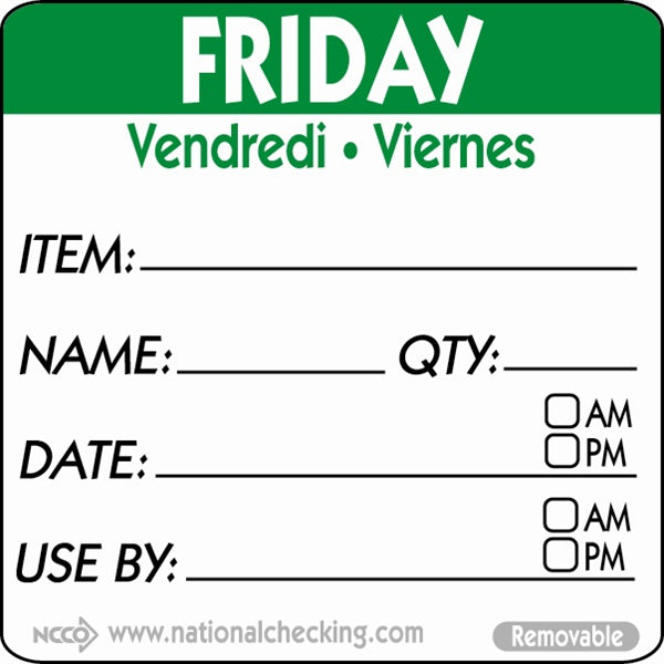 Berties 50mm Friday Removable Day Label