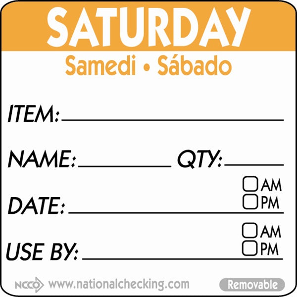 Berties 50mm Saturday Removable Day Label