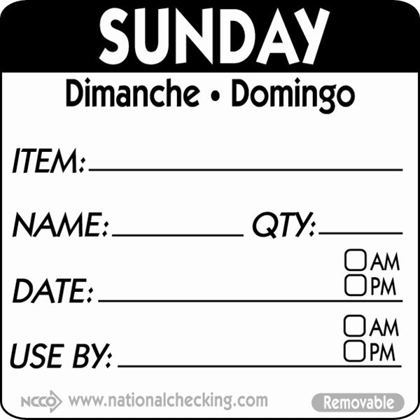 Berties 50mm Sunday Removable Day Label