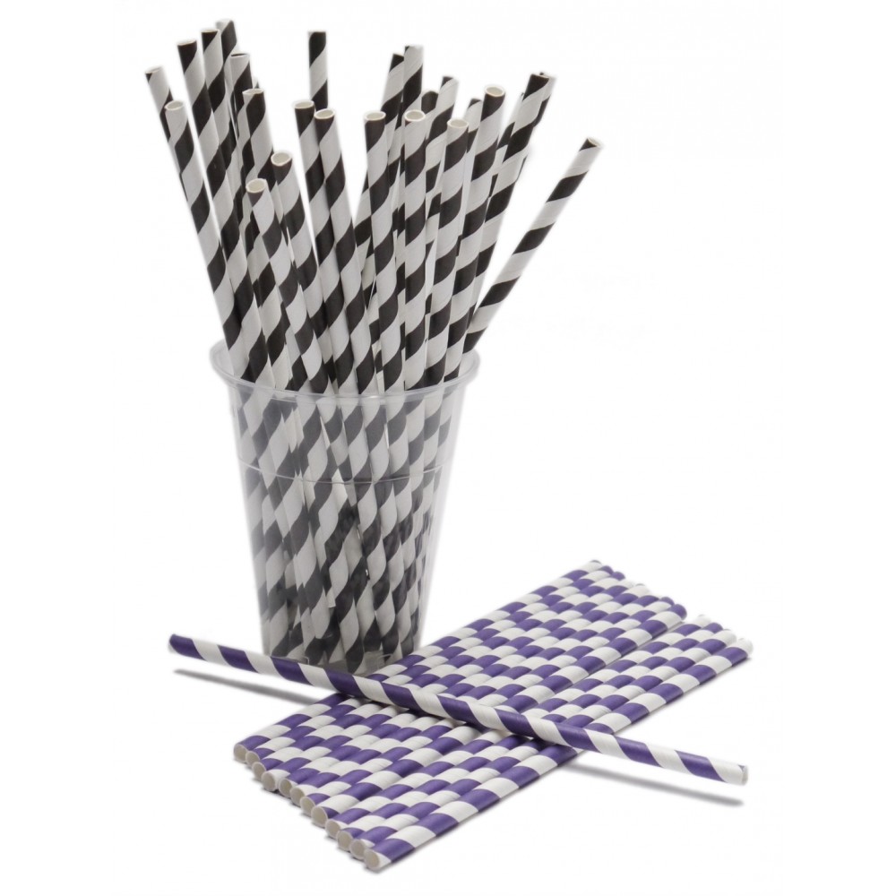 Berties Paper Straw 8" Black & White Stripe