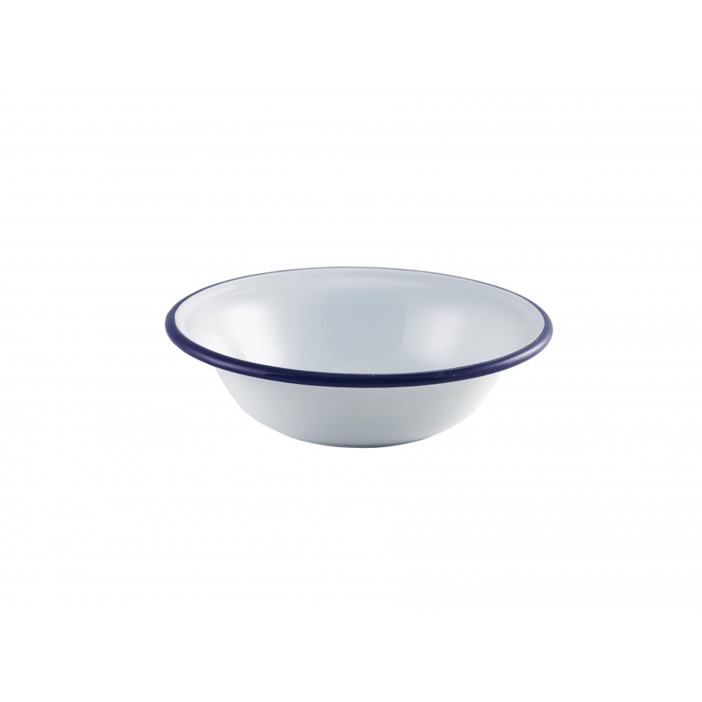 Berties White/Blue Rim Enamel Bowl 16cm-6.25"