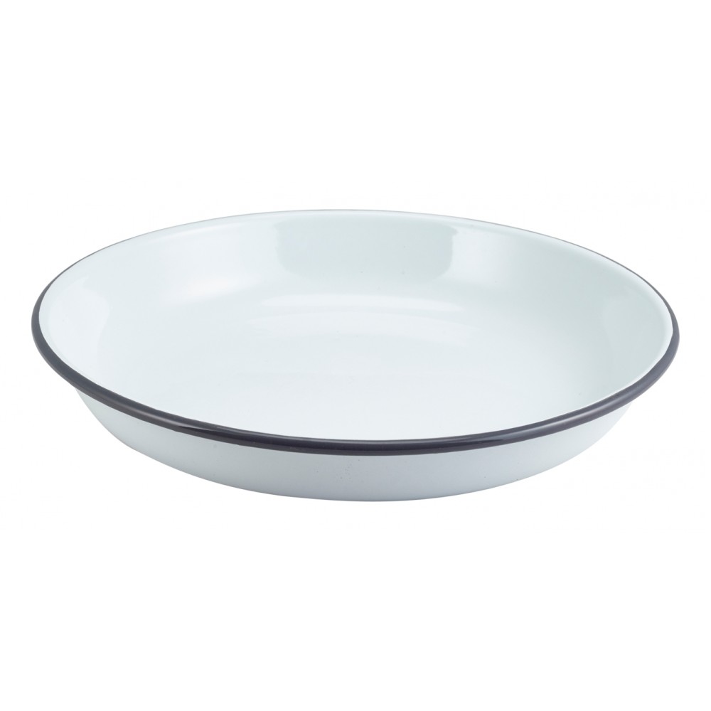 Berties Enamel Rice or Pasta Plate White with Grey Rim 24cm Diameter