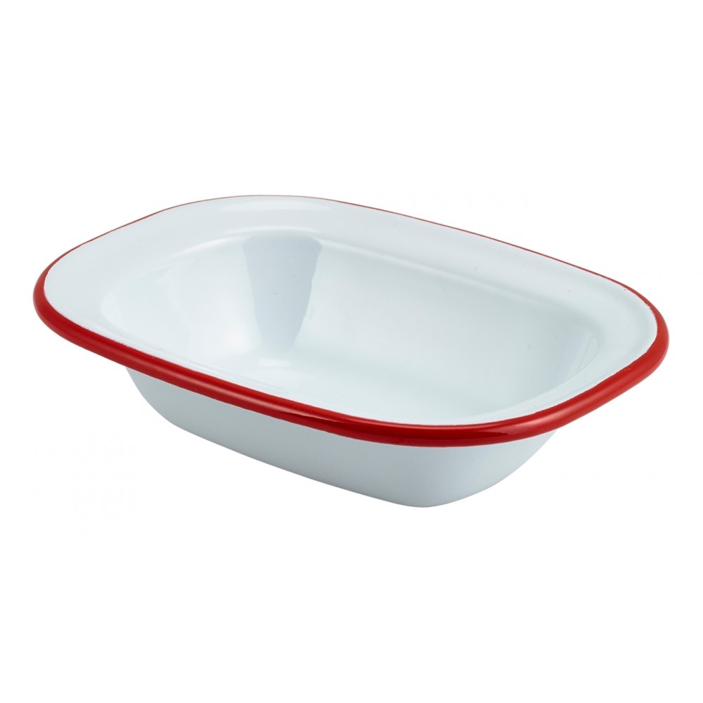 Berties Enamel Pie Dish White with Red Rim 16x12cm