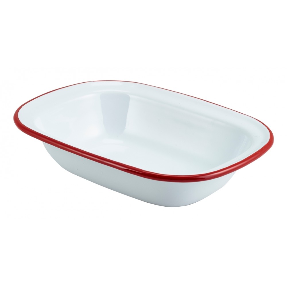 Berties Enamel Pie Dish White with Red Rim 20x15cm
