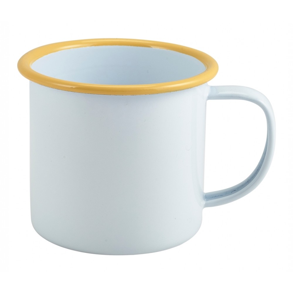 Berties Enamel Mug White with Yellow Rim 36cl-12.5oz