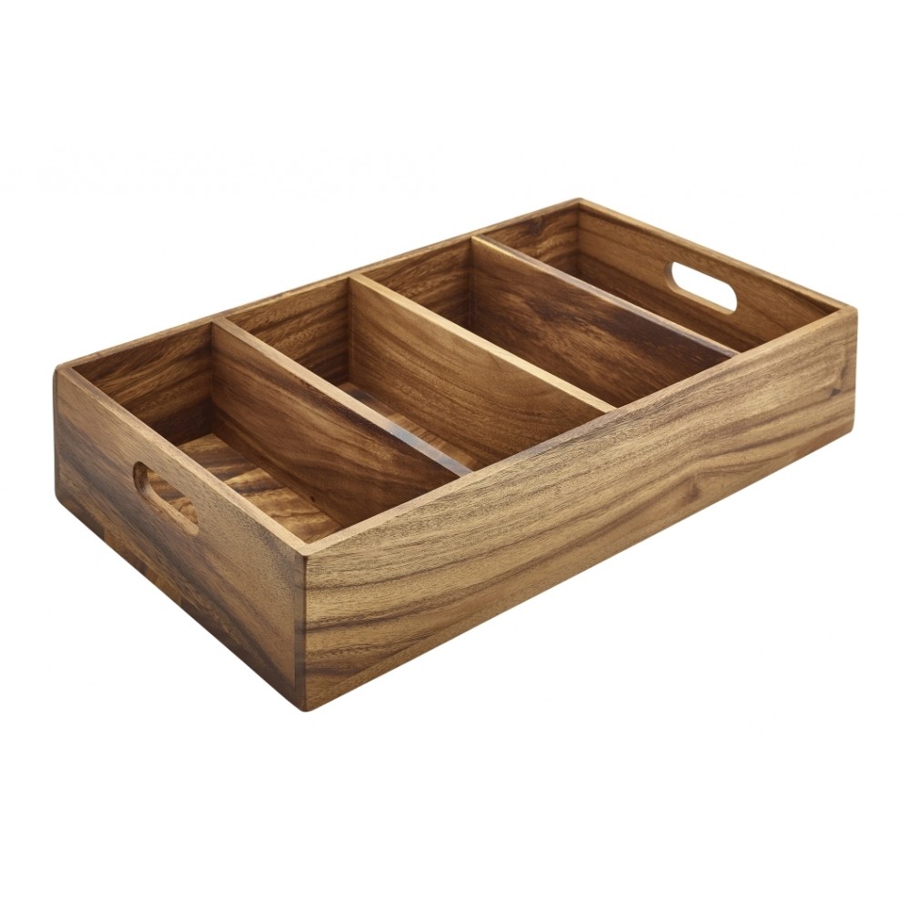 Genware Acacia Wood 4 Compartment Cutlery Tray GN 1/1