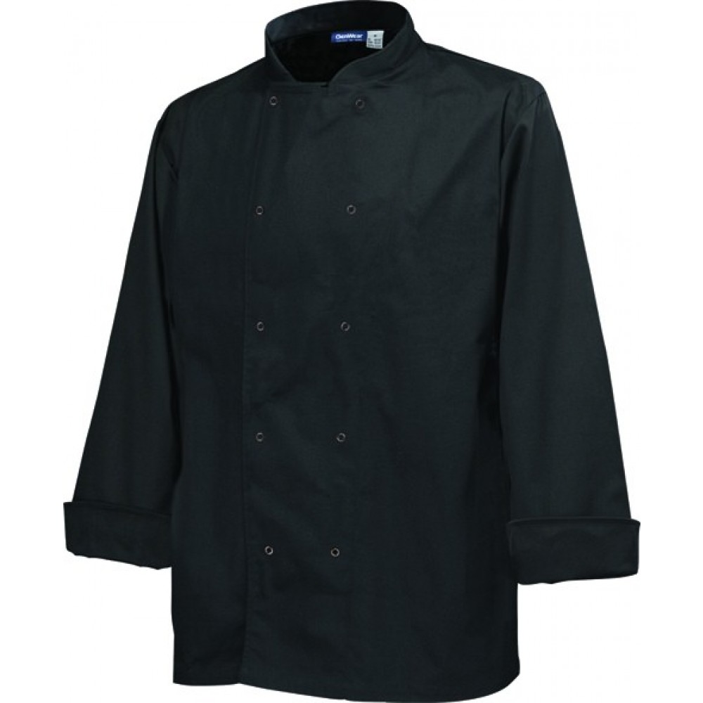 Genware Basic Stud Chef Jacket Long Sleeve Black XS 32"-34"