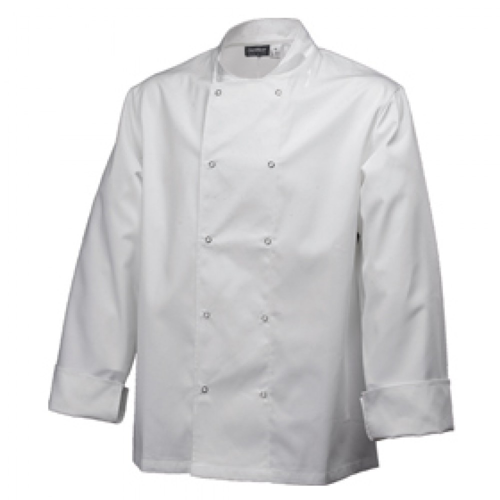 Genware Basic Stud Chef Jacket Long Sleeve White XS 32"-34"