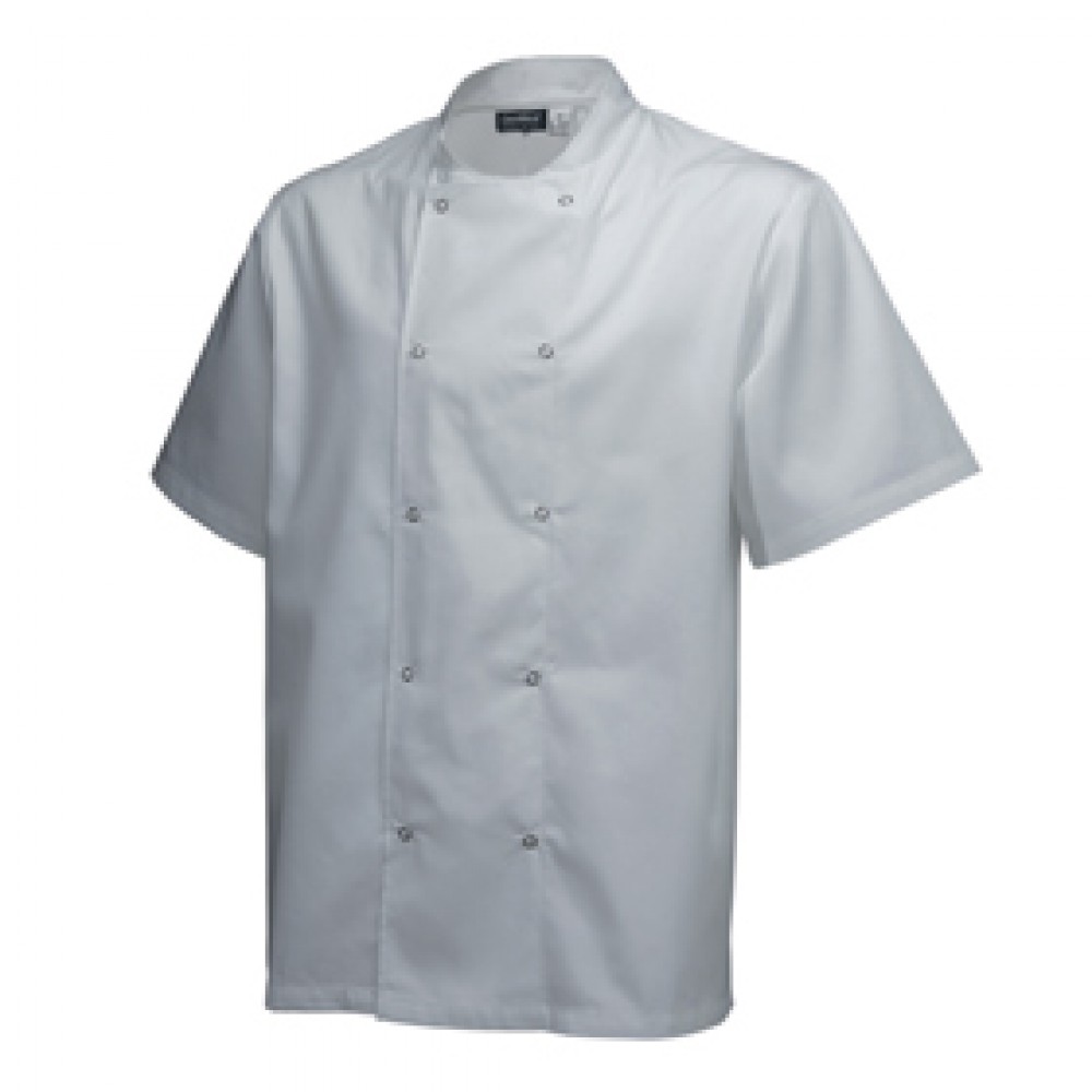 Genware Basic Stud Chef Jacket Short Sleeve White S 36"-38"