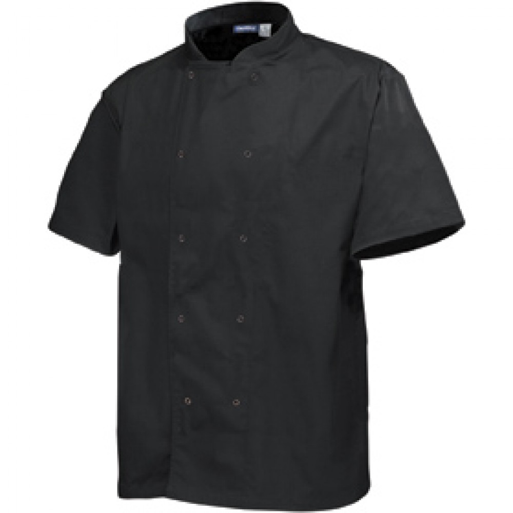 Genware Basic Stud Chef Jacket Short Sleeve Black S 36"-38"