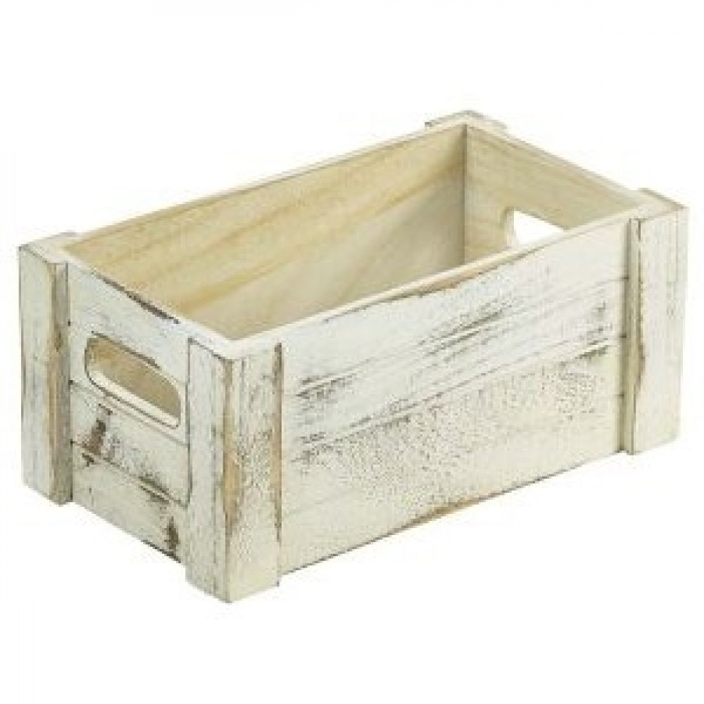 Genware Wooden Crate White Wash 27x16x12cm