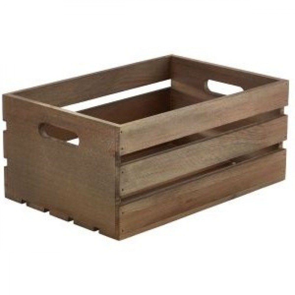 Genware Wooden Crate Dark Rustic 34x23x15cm