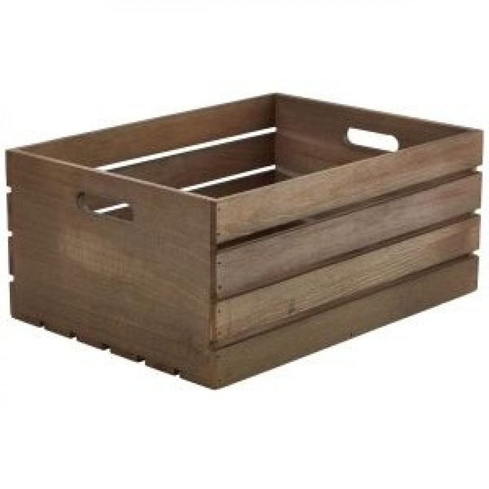 Genware Wooden Crate Dark Rustic 41x30x18cm