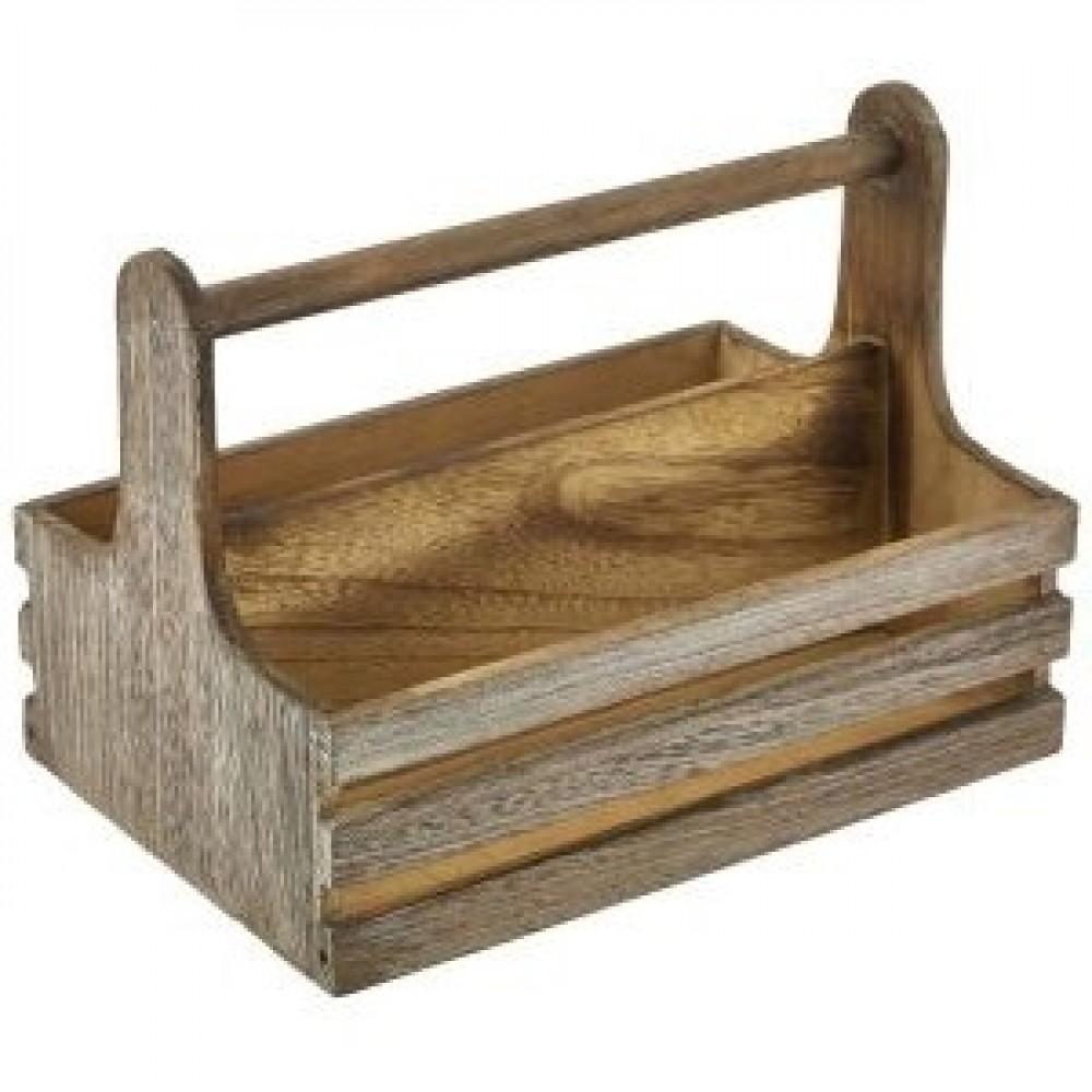 Genware Rustic Wooden Table Caddy 24.5x16.5x18cm