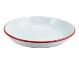 Berties Enamel Rice or Pasta Plate White with Red Rim 24cm Diameter