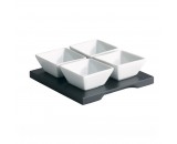 Genware Wooden Dip Tray Base Black 15x15cm With 4 Dip Dishes