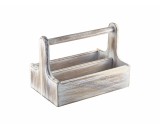 Genware White Wash Acacia Wood Large Table Caddy 25x15.3cm