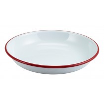 Berties Enamel Rice or Pasta Plate White with Red Rim 20cm Diameter