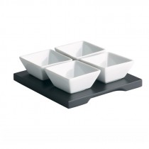 Genware Wooden Dip Tray Base Black 15x15cm With 4 Dip Dishes