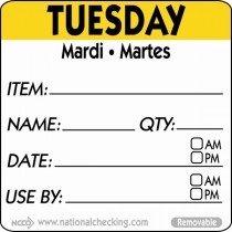 Berties 50mm Tuesday Removable Day Label