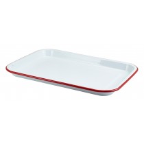 Berties Enamel Serving Tray White with Red Rim 33.5x23.5cm