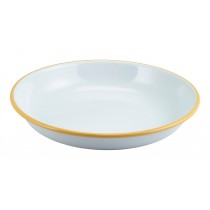 Berties Enamel Rice or Pasta Plate White with Yellow Rim 20cm Diameter