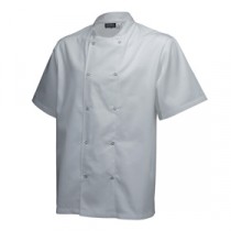 Genware Basic Stud Chef Jacket Short Sleeve White XS 32"-34"