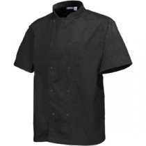 Genware Basic Stud Chef Jacket Short Sleeve Black  XS 32"-34"