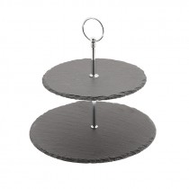 Genware Slate 2 Tier Cake Stand 20cm and 25cm Plates
