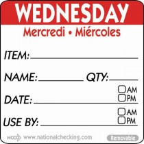 Berties 50mm Wednesday Removable Day Label